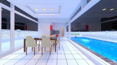 Çatıdaki yüzme havuzunun 3D görüntüsü