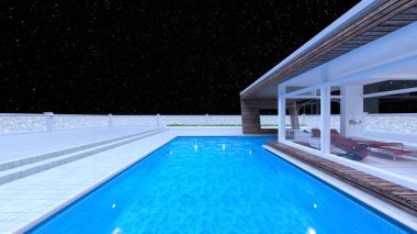 3D rendering of the rooftop swimming pool