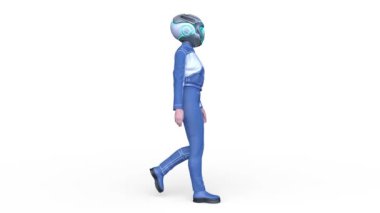 Yürüyen bir siber kadının 3 boyutlu canlandırması