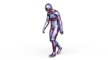 3D rendering of a cyber man walking face down