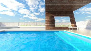 Çatıdaki yüzme havuzunun 3D görüntüsü