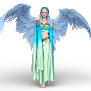 Kanatları açık bir meleğin 3 boyutlu görüntüsü.