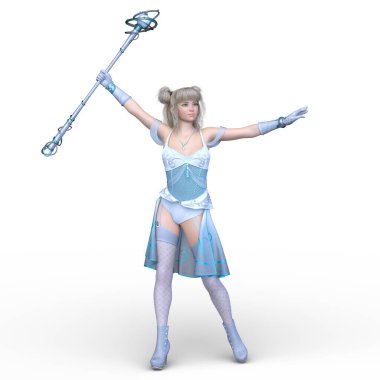 Sihirli değnekli bir kadının 3 boyutlu görüntüsü