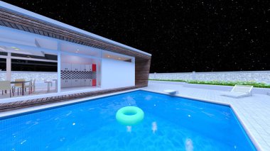 Çatıdaki yüzme havuzunun 3D görüntüsü