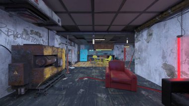 Terk edilmiş binanın kabataslak içerikli 3B görüntülemesi