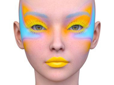 Bir kadının yüzünün 3 boyutlu görüntüsü.