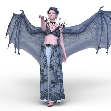 Kanatları açık bir meleğin 3 boyutlu görüntüsü.