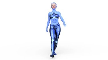 Yürüyen bir siber kadının 3 boyutlu canlandırması