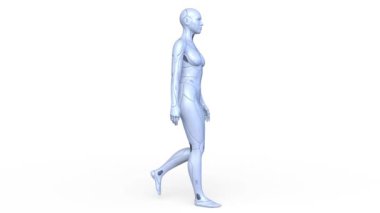 Yürüyen bir kadın sayborgun 3 boyutlu tasviri