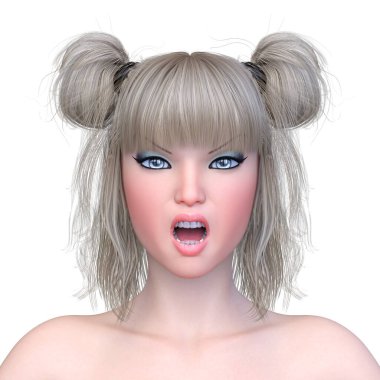 Bir kadının yüzünün 3 boyutlu görüntüsü.