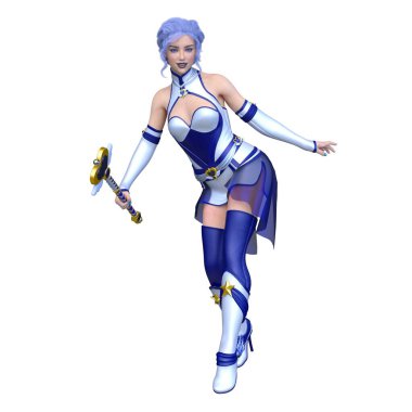 Sihirli değnekli bir kadının 3 boyutlu görüntüsü