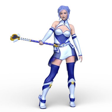 Sihirli değnekli bir kadının 3 boyutlu görüntüsü