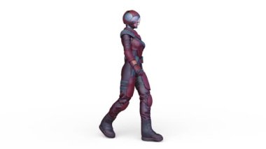 Yürüyen bir siber kadının 3 boyutlu canlandırması