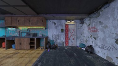 Terk edilmiş binanın kabataslak içerikli 3B görüntülemesi