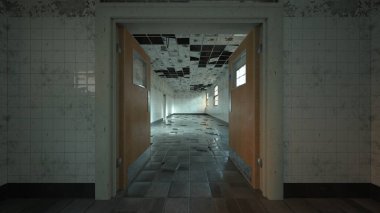 Terk edilmiş binanın kabataslak içerikli 3B görüntülemesi