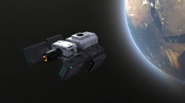 3D rendering of the artificial satellite and the Earth