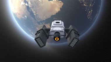 3D rendering of the artificial satellite and the Earth