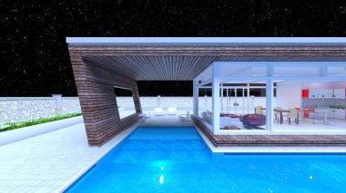 3D rendering of the rooftop swimming pool
