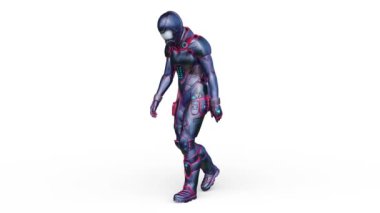 3D rendering of a cyber man walking face down