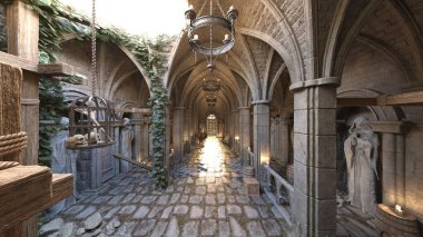 Taş sokak manzarasının 3 boyutlu canlandırması