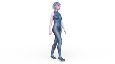 Yürüyen bir siber kadının 3 boyutlu canlandırması