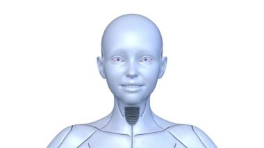 Dişi bir sayborgun yüzünün 3 boyutlu görüntüsü.