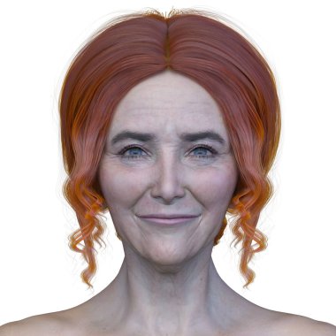 Yaşlı bir kadının yüzünün 3B görüntüsü.