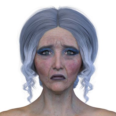 Yaşlı bir kadının yüzünün 3B görüntüsü.