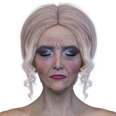 Yaşlı bir kadının yüzünün 3B görüntüsü.