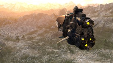 Uzay gemisine binen bir siber polisin 3 boyutlu görüntüsü.