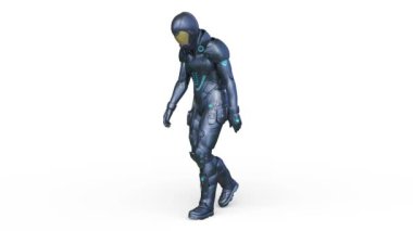 3D rendering of a cyber man walking face down