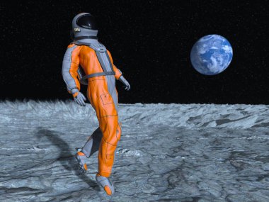 Erkek astronot ve Dünya 'nın 3 boyutlu canlandırması