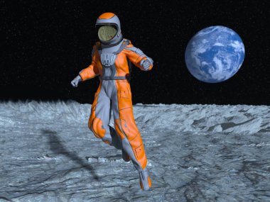 Erkek astronot ve Dünya 'nın 3 boyutlu canlandırması