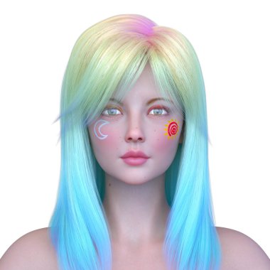 Bir kadının yüzünün 3 boyutlu görüntüsü.