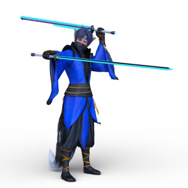 Genç bir tilki eskrimcisinin 3 boyutlu tasviri