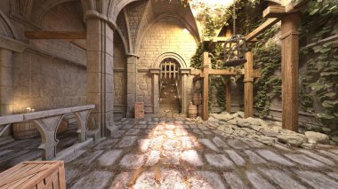 Taş sokak manzarasının 3 boyutlu canlandırması