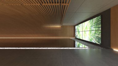 Koridorun 3 boyutlu tasarımı. Özenle tasarlanmış ahşap kafes.