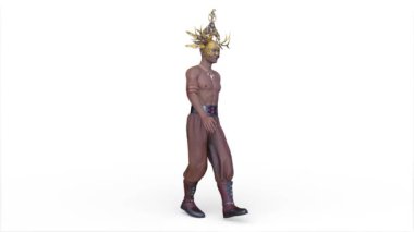 Yürüyen taç giymiş bir savaşçının 3 boyutlu tasviri.