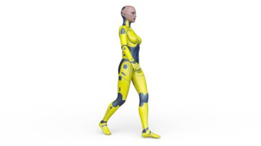 Yürüyen bir kadın sayborgun 3 boyutlu tasviri