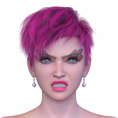 Bir kadının yüzünün 3 boyutlu görüntüsü.