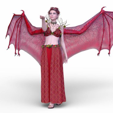 Kanatları açık bir meleğin 3 boyutlu görüntüsü.