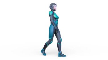 Yürüyen bir siber kadının 3 boyutlu canlandırması