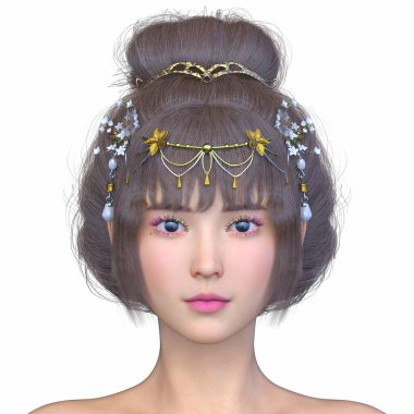 Bir kadının yüzünün 3 boyutlu görüntüsü.