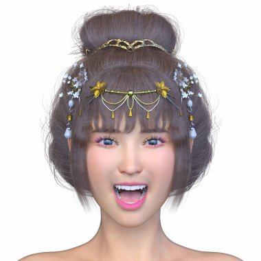 Bir kadının yüzünün 3 boyutlu görüntüsü.