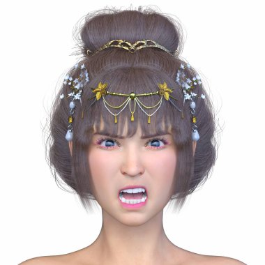 Bir kadının yüzünün 3 boyutlu görüntüsü.