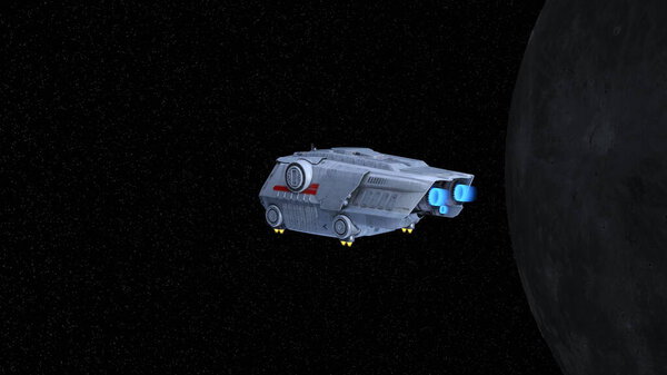 3D рендеринг космического корабля и луны