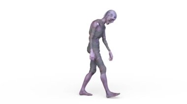 Üç boyutlu bir erkek zombi resmi. Yüzükoyun yürüyor.