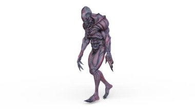 Yüzükoyun yürüyen erkek bir uzaylının 3 boyutlu görüntüsü