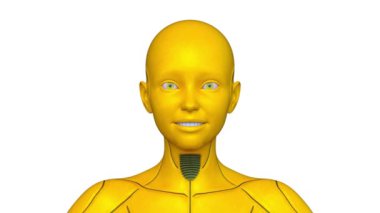 Dişi bir sayborgun yüzünün 3 boyutlu görüntüsü.