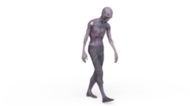 Üç boyutlu bir erkek zombi resmi. Yüzükoyun yürüyor.